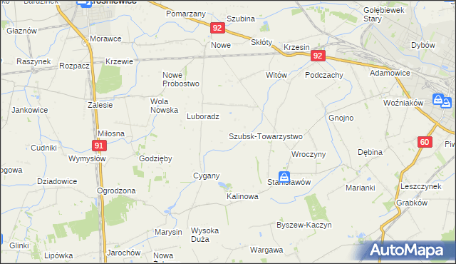 mapa Szubsk-Towarzystwo, Szubsk-Towarzystwo na mapie Targeo