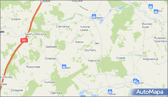 mapa Szymany gmina Wąsosz, Szymany gmina Wąsosz na mapie Targeo