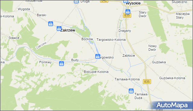 mapa Targowisko gmina Zakrzew, Targowisko gmina Zakrzew na mapie Targeo