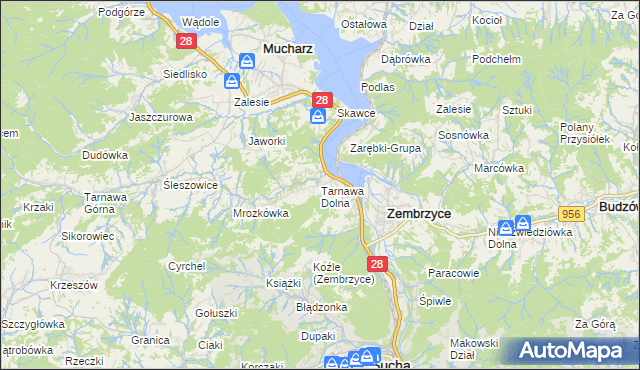 mapa Tarnawa Dolna gmina Zembrzyce, Tarnawa Dolna gmina Zembrzyce na mapie Targeo