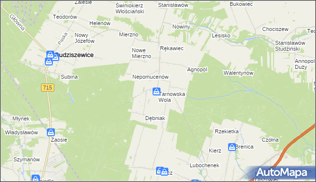 mapa Tarnowska Wola gmina Lubochnia, Tarnowska Wola gmina Lubochnia na mapie Targeo