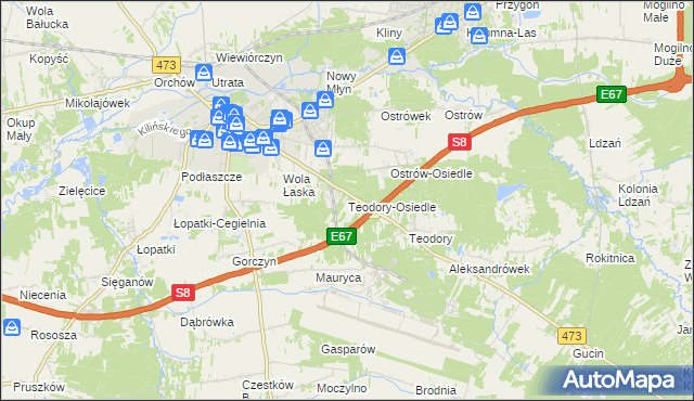 mapa Teodory-Osiedle, Teodory-Osiedle na mapie Targeo