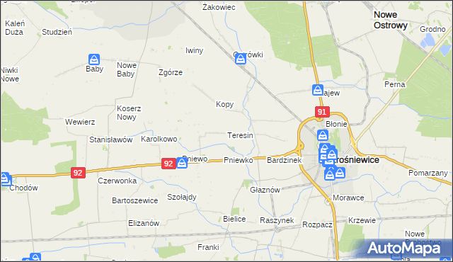 mapa Teresin gmina Krośniewice, Teresin gmina Krośniewice na mapie Targeo