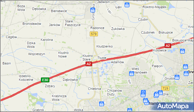 mapa Tłuste gmina Grodzisk Mazowiecki, Tłuste gmina Grodzisk Mazowiecki na mapie Targeo