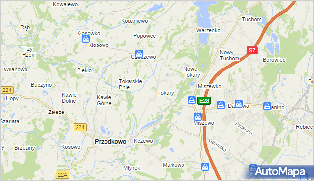 mapa Tokary gmina Przodkowo, Tokary gmina Przodkowo na mapie Targeo