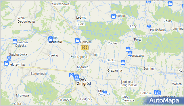 mapa Toki gmina Nowy Żmigród, Toki gmina Nowy Żmigród na mapie Targeo