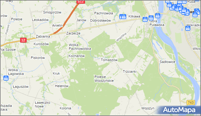 mapa Tomaszów gmina Puławy, Tomaszów gmina Puławy na mapie Targeo