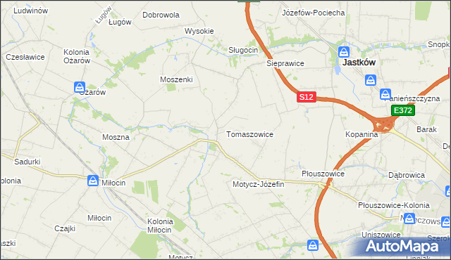 mapa Tomaszowice gmina Jastków, Tomaszowice gmina Jastków na mapie Targeo