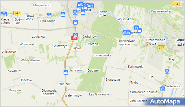 mapa Tomaszówka gmina Lipsko, Tomaszówka gmina Lipsko na mapie Targeo