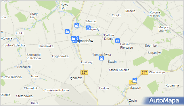 mapa Tomaszówka gmina Wojciechów, Tomaszówka gmina Wojciechów na mapie Targeo