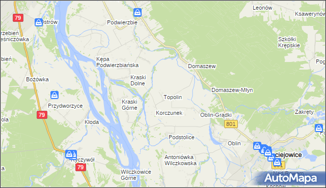 mapa Topolin gmina Maciejowice, Topolin gmina Maciejowice na mapie Targeo