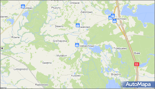 mapa Trzebiechowo gmina Szczecinek, Trzebiechowo gmina Szczecinek na mapie Targeo