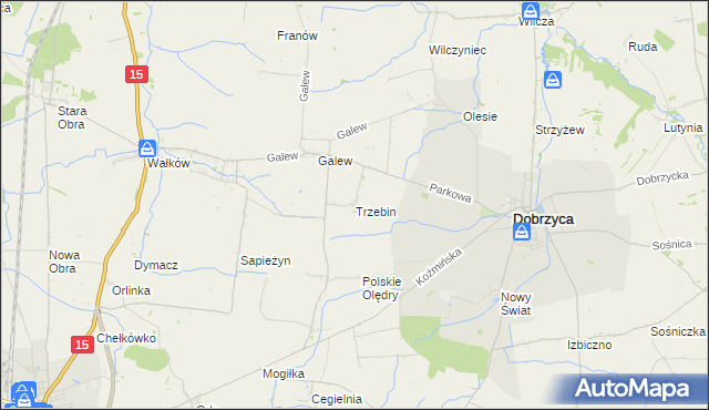 mapa Trzebin gmina Dobrzyca, Trzebin gmina Dobrzyca na mapie Targeo