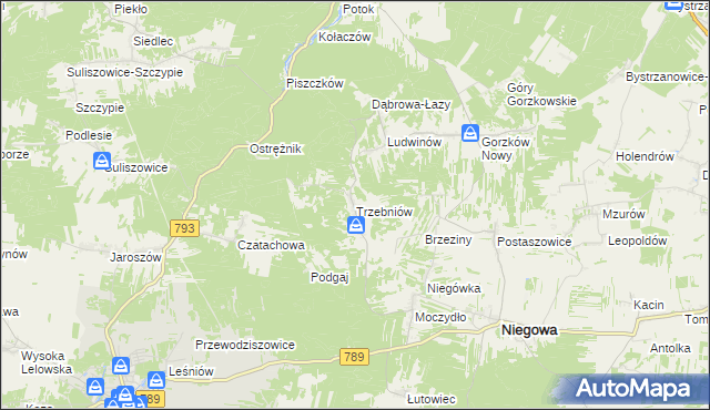 mapa Trzebniów, Trzebniów na mapie Targeo