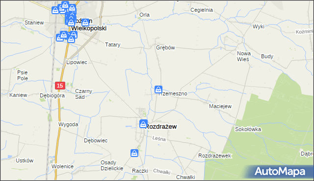 mapa Trzemeszno gmina Rozdrażew, Trzemeszno gmina Rozdrażew na mapie Targeo