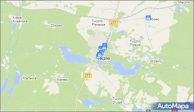 mapa Tuczno powiat wałecki, Tuczno powiat wałecki na mapie Targeo