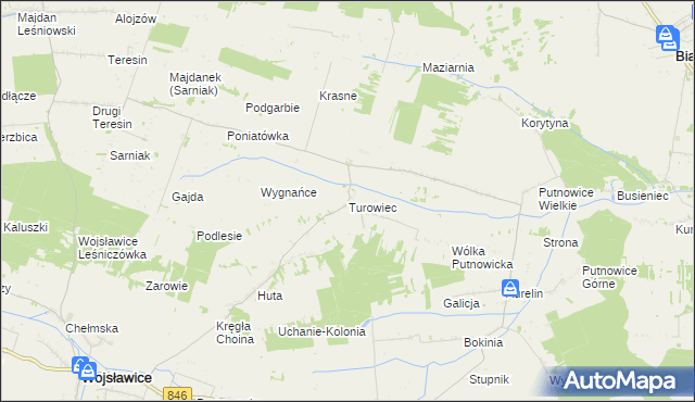 mapa Turowiec gmina Wojsławice, Turowiec gmina Wojsławice na mapie Targeo