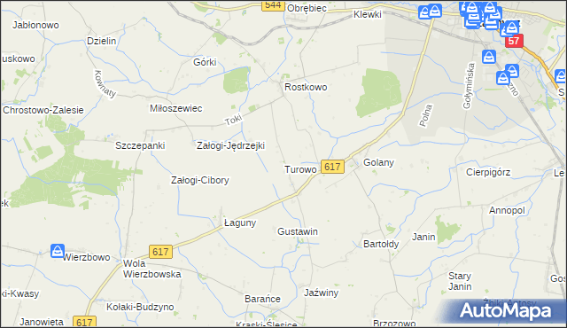 mapa Turowo gmina Czernice Borowe, Turowo gmina Czernice Borowe na mapie Targeo