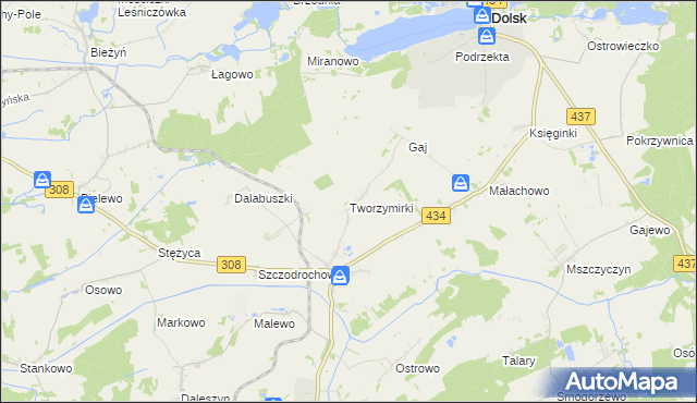 mapa Tworzymirki gmina Gostyń, Tworzymirki gmina Gostyń na mapie Targeo