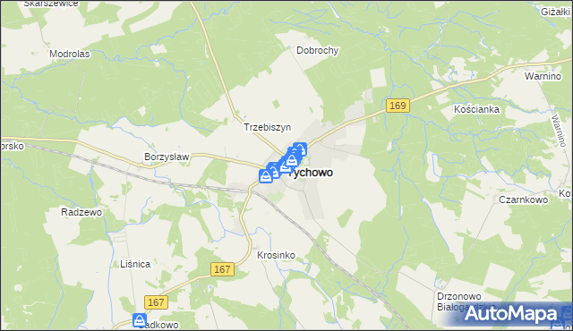 mapa Tychowo powiat białogardzki, Tychowo powiat białogardzki na mapie Targeo
