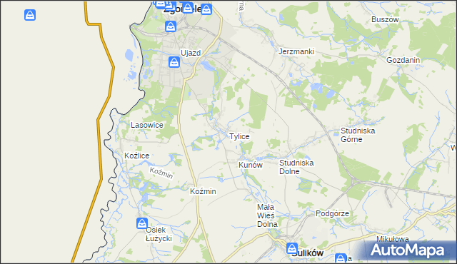 mapa Tylice gmina Zgorzelec, Tylice gmina Zgorzelec na mapie Targeo