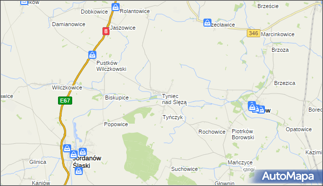 mapa Tyniec nad Ślęzą, Tyniec nad Ślęzą na mapie Targeo