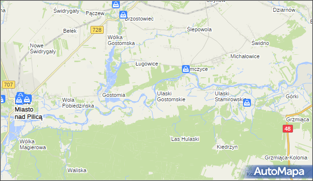 mapa Ulaski Gostomskie, Ulaski Gostomskie na mapie Targeo