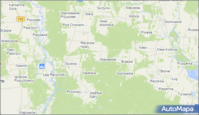 mapa Wacławów gmina Aleksandrów, Wacławów gmina Aleksandrów na mapie Targeo