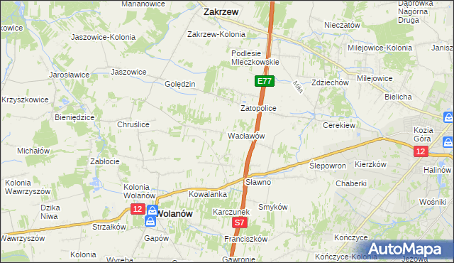 mapa Wacławów gmina Wolanów, Wacławów gmina Wolanów na mapie Targeo