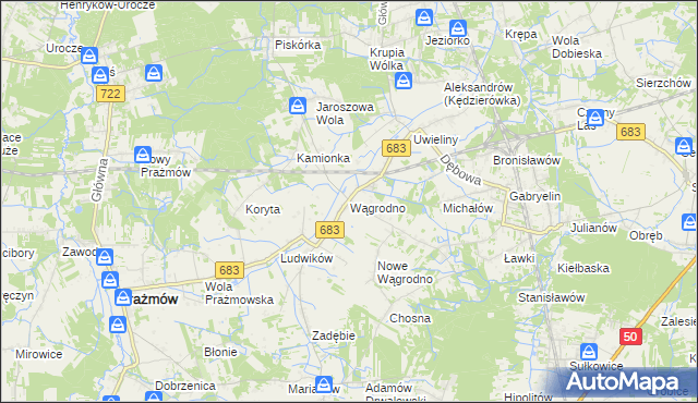 mapa Wągrodno gmina Prażmów, Wągrodno gmina Prażmów na mapie Targeo