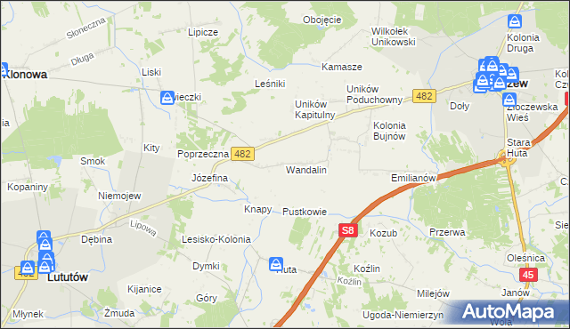 mapa Wandalin gmina Złoczew, Wandalin gmina Złoczew na mapie Targeo