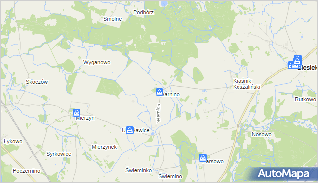 mapa Warnino gmina Biesiekierz, Warnino gmina Biesiekierz na mapie Targeo