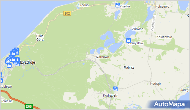 mapa Warnowo gmina Wolin, Warnowo gmina Wolin na mapie Targeo