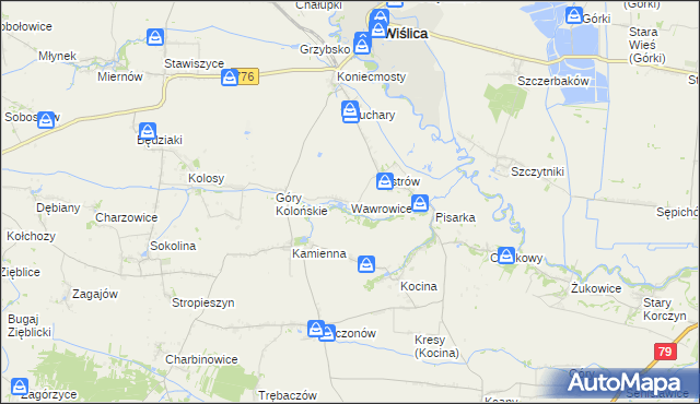 mapa Wawrowice gmina Wiślica, Wawrowice gmina Wiślica na mapie Targeo