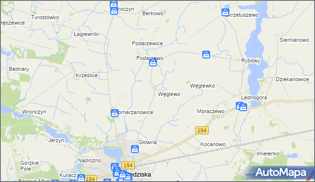 mapa Węglewo gmina Pobiedziska, Węglewo gmina Pobiedziska na mapie Targeo