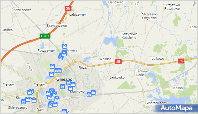 mapa Wełnica gmina Gniezno, Wełnica gmina Gniezno na mapie Targeo
