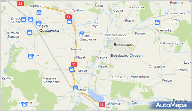 mapa Wesoła gmina Łęka Opatowska, Wesoła gmina Łęka Opatowska na mapie Targeo