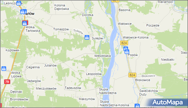 mapa Wesołówka gmina Tarłów, Wesołówka gmina Tarłów na mapie Targeo