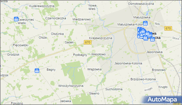 mapa Wesołowo gmina Dąbrowa Białostocka, Wesołowo gmina Dąbrowa Białostocka na mapie Targeo