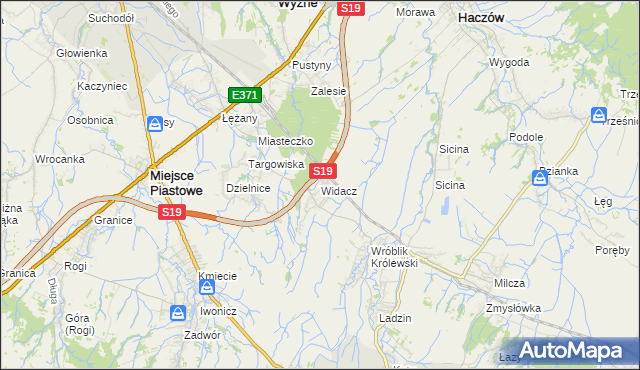 mapa Widacz gmina Miejsce Piastowe, Widacz gmina Miejsce Piastowe na mapie Targeo