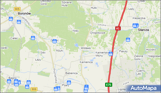 mapa Widawa gmina Woźniki, Widawa gmina Woźniki na mapie Targeo