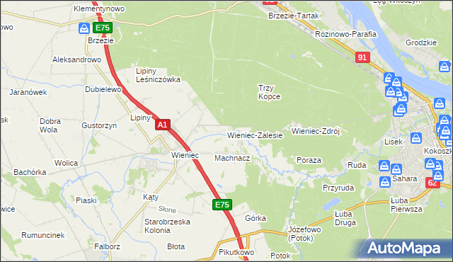 mapa Wieniec-Zalesie, Wieniec-Zalesie na mapie Targeo