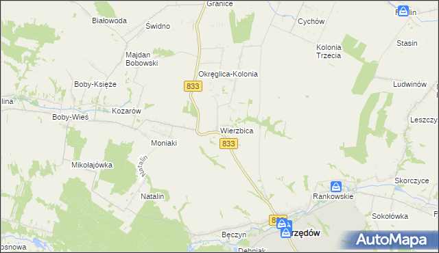 mapa Wierzbica gmina Urzędów, Wierzbica gmina Urzędów na mapie Targeo