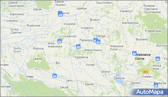 mapa Wierzchowiny gmina Wadowice Górne, Wierzchowiny gmina Wadowice Górne na mapie Targeo