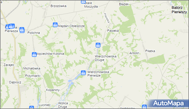 mapa Wierzchowiska Drugie gmina Modliborzyce, Wierzchowiska Drugie gmina Modliborzyce na mapie Targeo