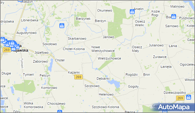 mapa Wietrzychowice gmina Izbica Kujawska, Wietrzychowice gmina Izbica Kujawska na mapie Targeo