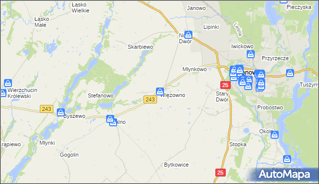 mapa Więzowno, Więzowno na mapie Targeo