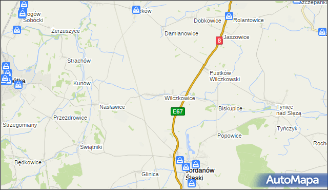 mapa Wilczkowice gmina Jordanów Śląski, Wilczkowice gmina Jordanów Śląski na mapie Targeo