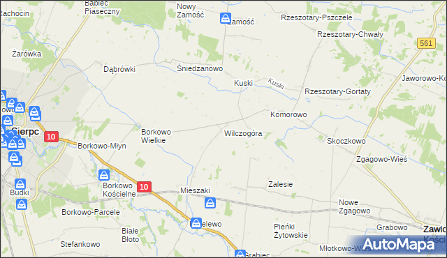 mapa Wilczogóra gmina Sierpc, Wilczogóra gmina Sierpc na mapie Targeo