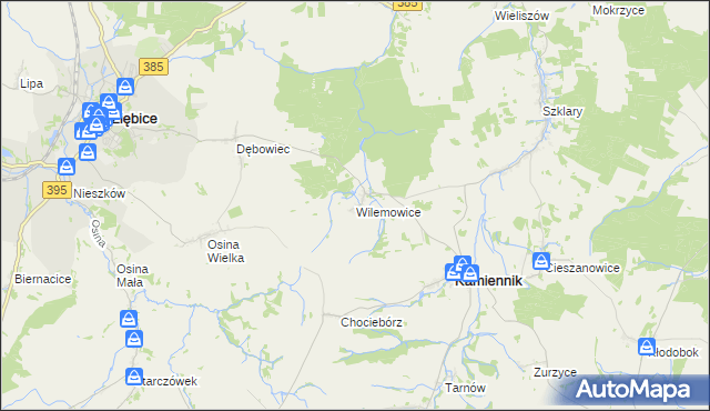 mapa Wilemowice, Wilemowice na mapie Targeo